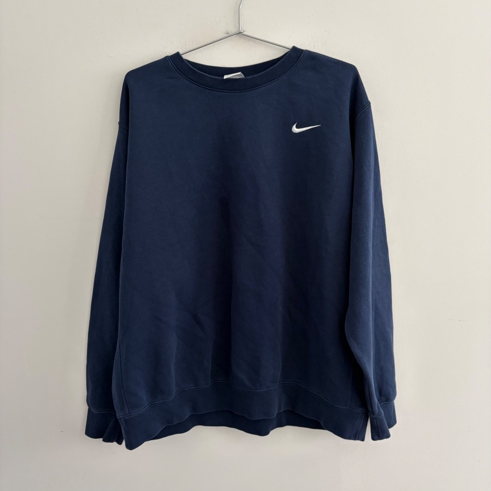 Nike Mens Navy Blue Embroidered Swoosh Crewneck Sweatshirt XXL